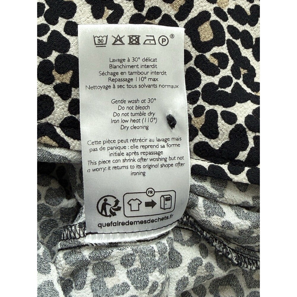 Sezane Abelia Cream Leopard Faux Wrap Blouse Long Sleeve Draped V-Neck Sz 34/XS - Picture 7 of 10